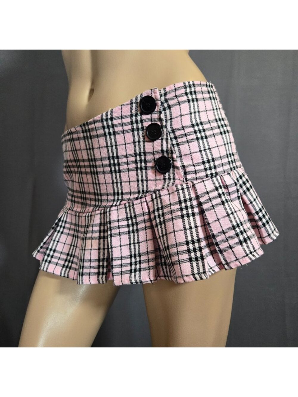 Vintage Y2K Pleated Pink Plaid Micro Mini Skirt Size 3 Low Rise Coquette Gyaru